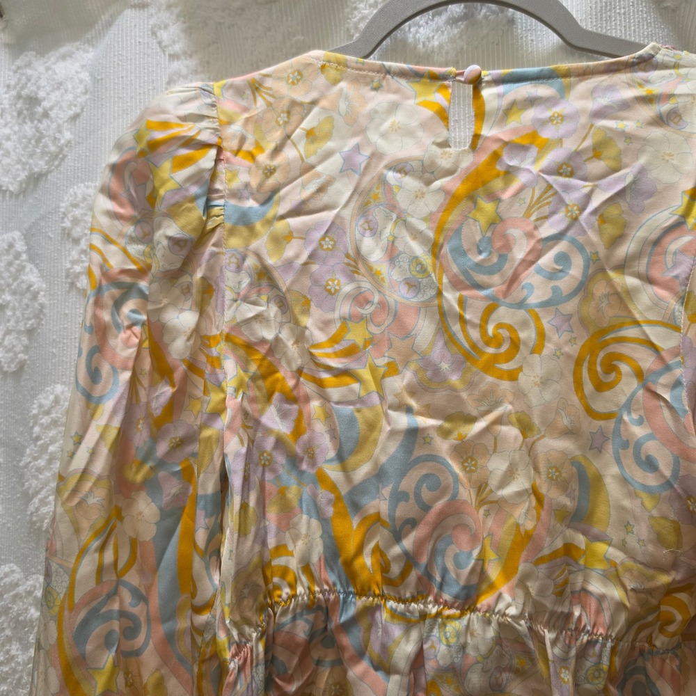 For Love & Lemons Pastel Psychedelic Floral Tie Front Crop Top Blouse‎ Small - Picture 8 of 9